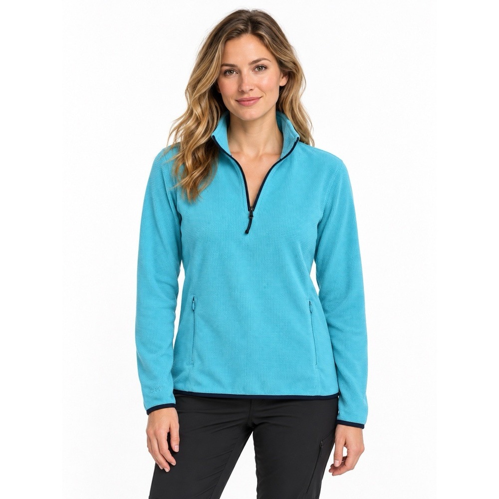 Orvis Women's Small Turquoise Grid Fleece Quarter Zip Pullover Hiking Outdoor